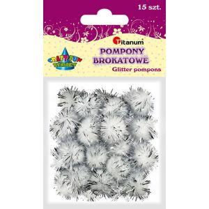 Pompony brokatowe Titanum 1.8cm Białe, 15szt